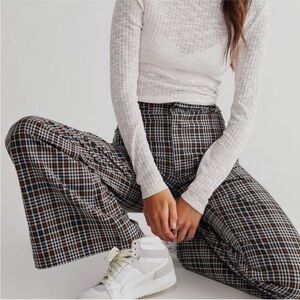 NWT Free People Plaid Wide-Leg Pants